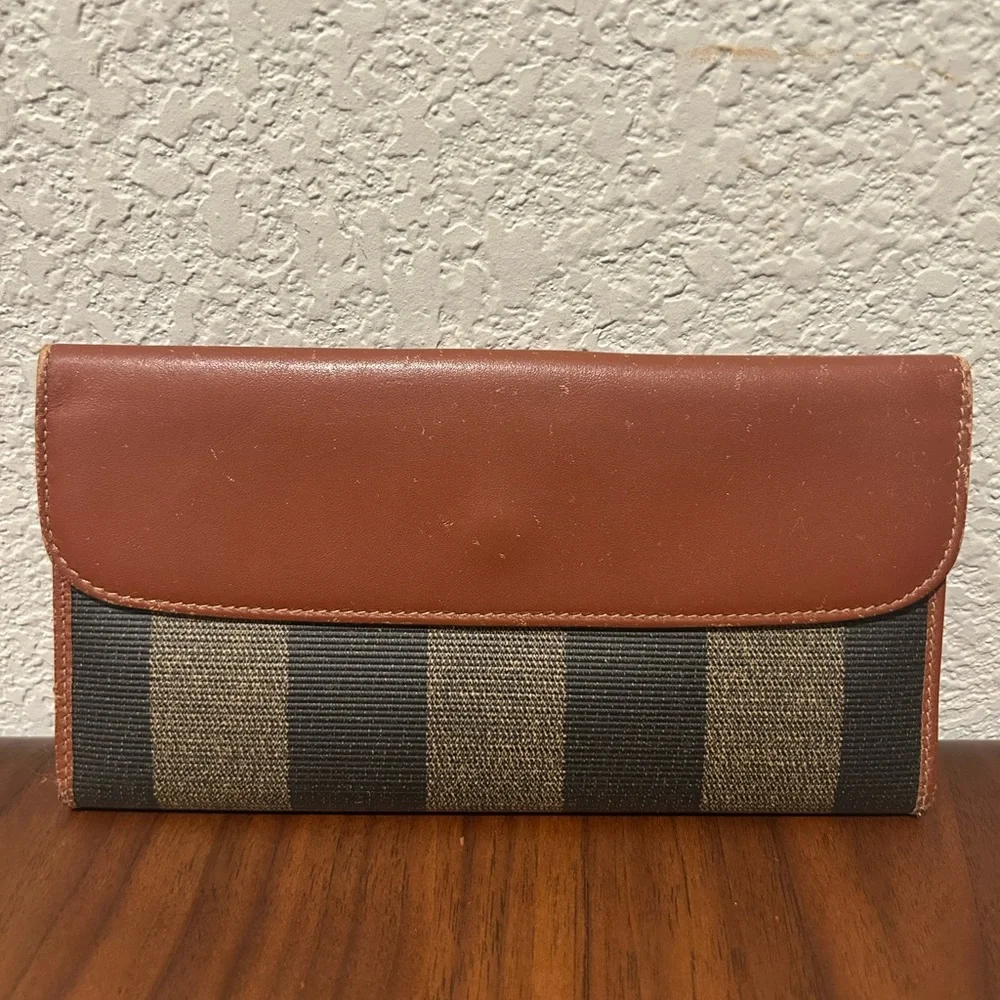 Fendi Brown & Black Pequin Stripe Long Wallet